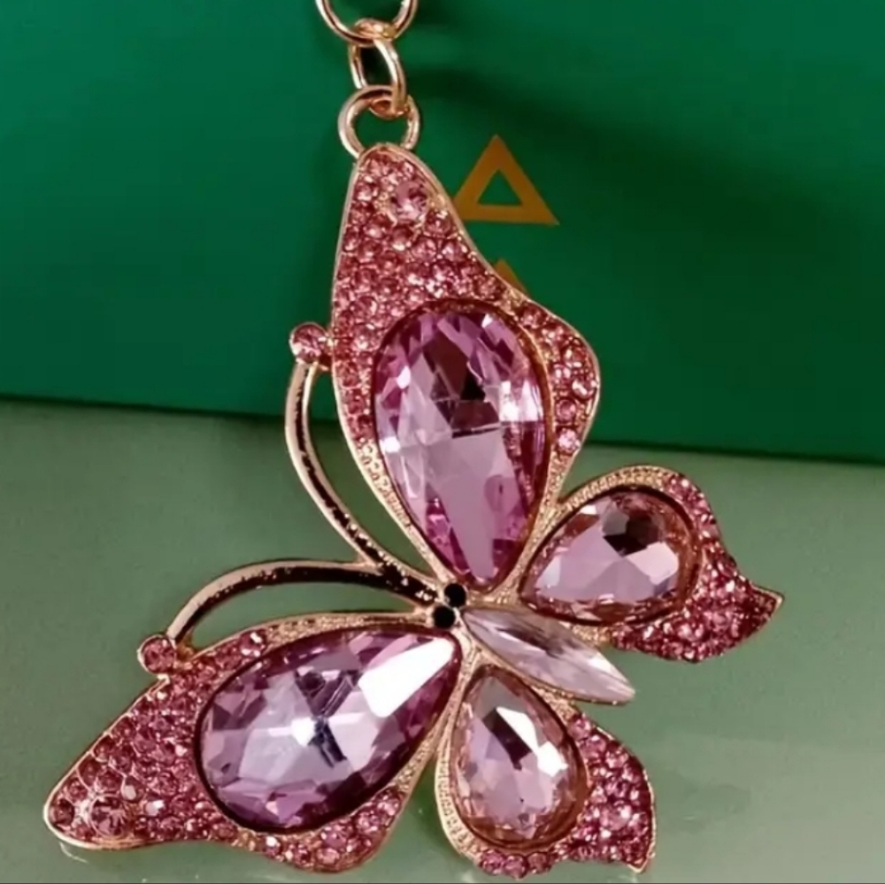 BUTTERFLY KEY FOB FIRST CHARM PINK TOPAZ 5 IN